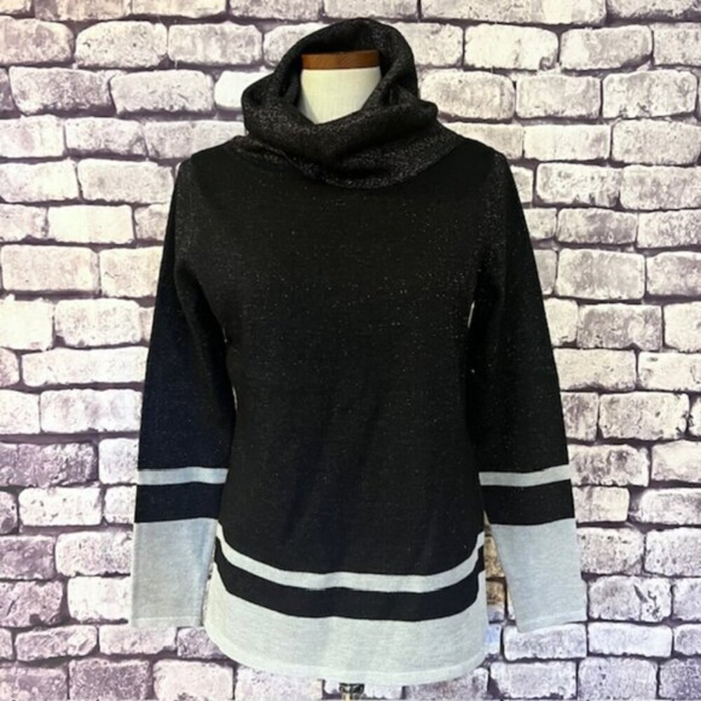 George Black, Gray & Silver Cowl Neck Sweater Size L